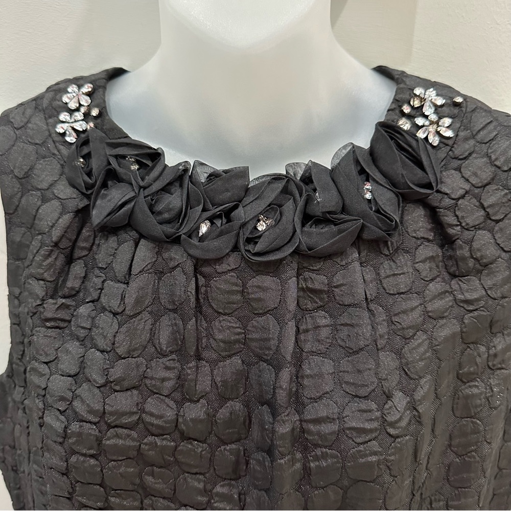 Taylor Black Sleeveless Cocktail Dress with Floral appliqué at neckline size 10